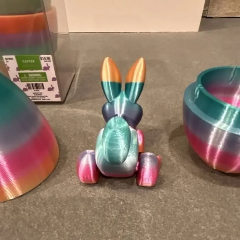 5 Set of Shiny & Rainbow 3-D Printed Bunny In Egg - Great for Party Favors